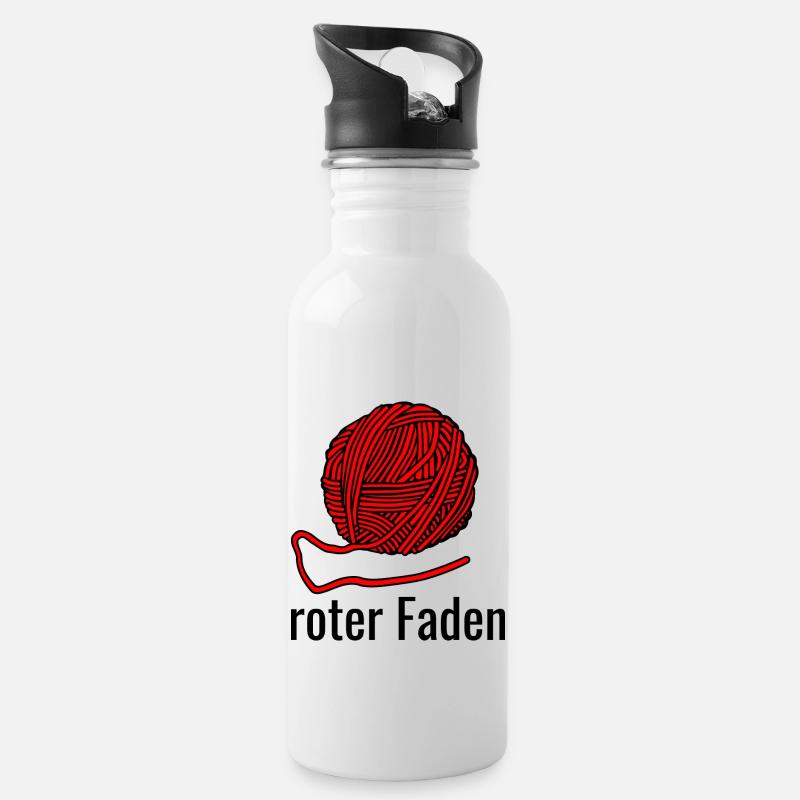 Roter Faden - Trinkflasche mit integriertem Trinkhalm - Weiß