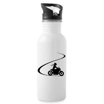 Biker in curve chopper motorcyclist cruiser - Water bottle with straw - white - Right