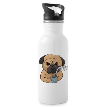 Mumrrischer Pug Dog with Coffee Morning Muffle - Water bottle with straw - white - Right