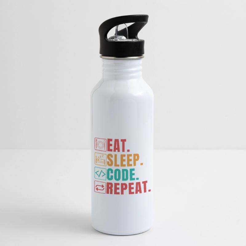 EAT SLEEP CODE REPEAT - CODEUR DRÔLE Gourde avec paille intégrée