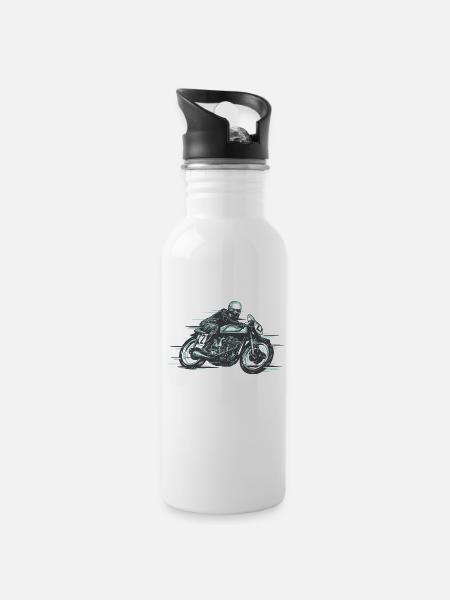 Motocyclistes voitures anciennes courses à moto - Gourde avec paille intégrée - blanc