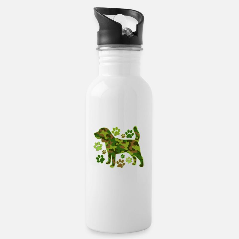 Beagle Jagdhund Tarnung - Trinkflasche mit integriertem Trinkhalm - Weiß