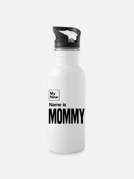 My New Name Is Mommy - Water bottle with straw - white