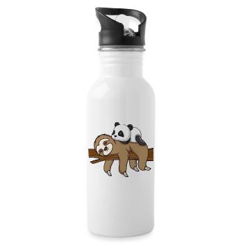 Sloth And Panda Cute Animal Design - Water bottle with straw - white - Right
