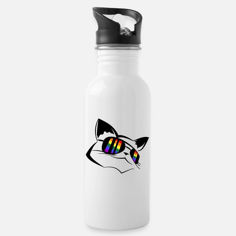 Pride Chat LGBT - Gourde avec paille intégrée - blanc
