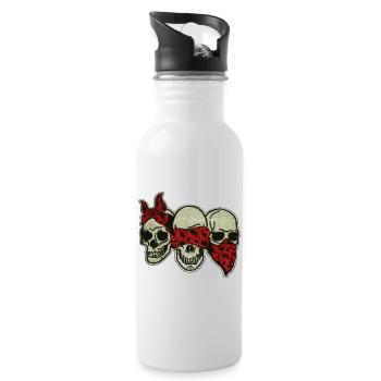 Drei Schädel mit roter Augenmaske / Three Skulls - Trinkflasche mit integriertem Trinkhalm - Weiß - Rechts
