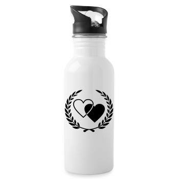 Two hearts with wreath - Water bottle with straw - white - Right