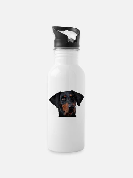 Doberman pinscher - Water bottle with straw - white