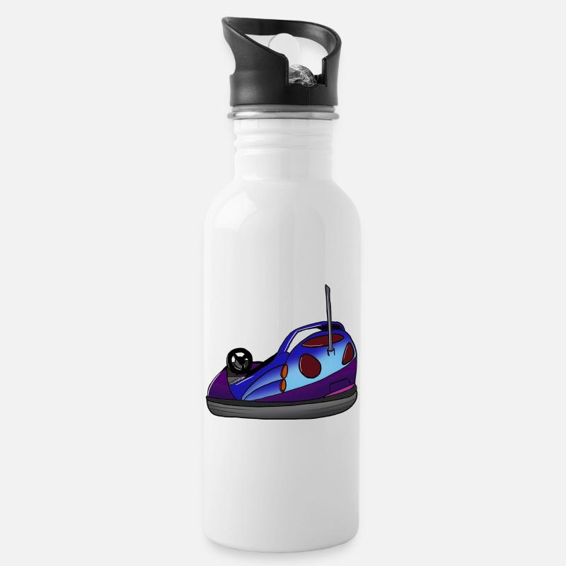 Autoscooter Retro - gezeichnet - Trinkflasche mit integriertem Trinkhalm - Weiß