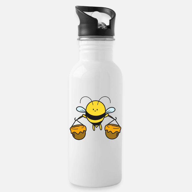 Biene Bienen - Trinkflasche mit integriertem Trinkhalm - Weiß