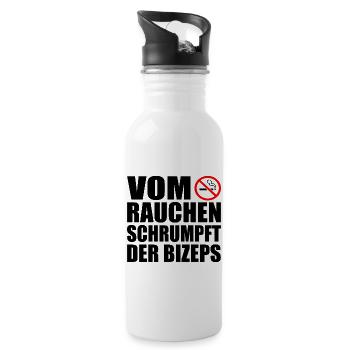 Vom rauchen schrumpft der bizeps - Trinkflasche mit integriertem Trinkhalm - Weiß - Rechts