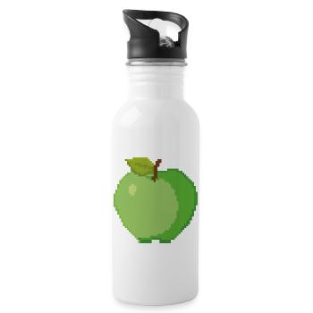Retro Pixel Grüner Apfel - Trinkflasche mit integriertem Trinkhalm - Weiß - Rechts
