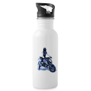 Motorradfahrer Nakedbike dunkelblau - Trinkflasche mit integriertem Trinkhalm - Weiß - Rechts