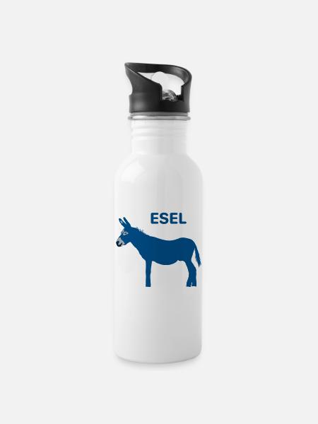 Esel in blau (und andere Farben) - Trinkflasche mit integriertem Trinkhalm - Weiß