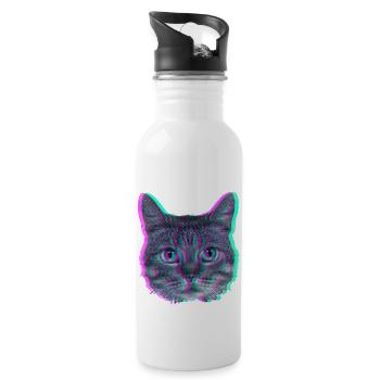 Katzenkopf - Retro - Trinkflasche mit integriertem Trinkhalm - Weiß - Rechts