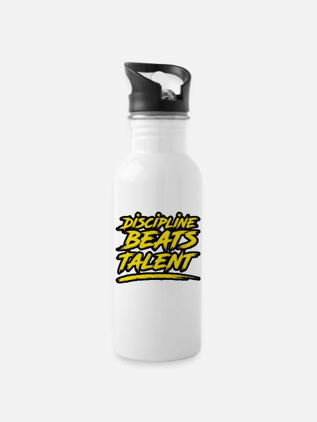 Discipline Beats Talent - Trinkflasche mit integriertem Trinkhalm - Weiß