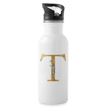 Personalisierbar Monogramm T - Trinkflasche mit integriertem Trinkhalm - Weiß - Rechts