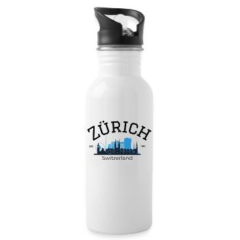 Zurich skyline silhouette - Water bottle with straw - white - Right