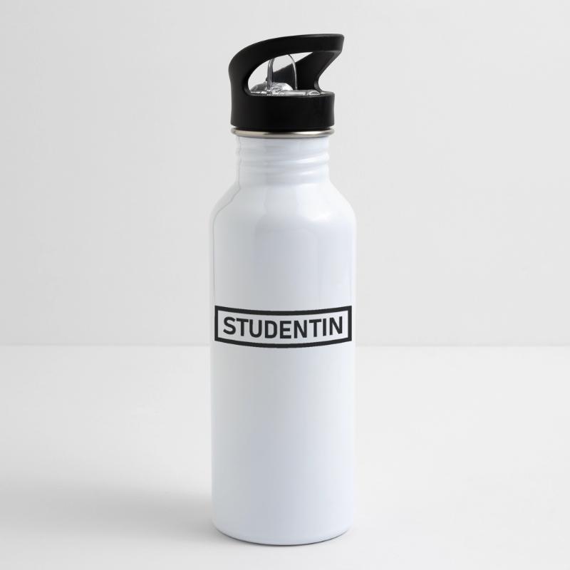 Studentin Schwarz Modern Simple Design Trinkflasche mit integriertem Trinkhalm