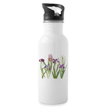 Wild Iris and Orchid Botanical Design - Water bottle with straw - white - Right