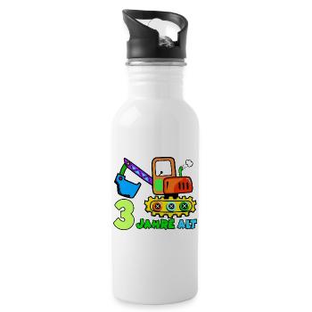 3 Jahre Alt Baufahrzeug Illustration - Trinkflasche mit integriertem Trinkhalm - Weiß - Rechts