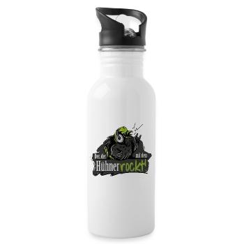 Der der mit den Hühnern Rockt. - Trinkflasche mit integriertem Trinkhalm - Weiß - Rechts