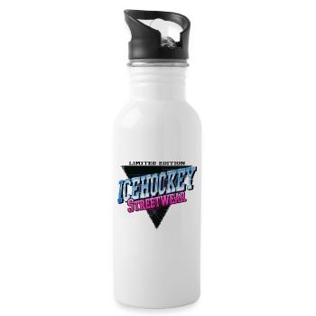 Ice Hockey Sport Neon Vintage Retro Streetwear - Water bottle with straw - white - Right