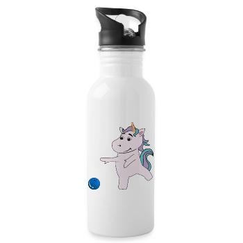 Einhorn spielt Bowling - Trinkflasche mit integriertem Trinkhalm - Weiß - Rechts