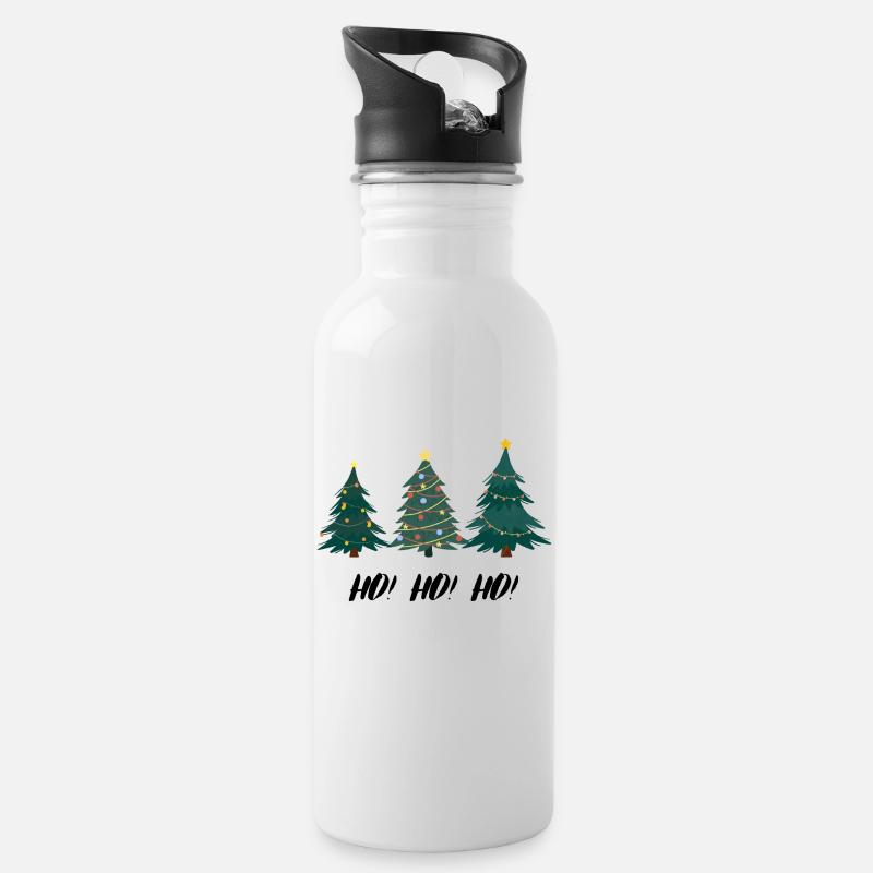 HOHOHO Weihnachtsbaum - Trinkflasche mit integriertem Trinkhalm - Weiß