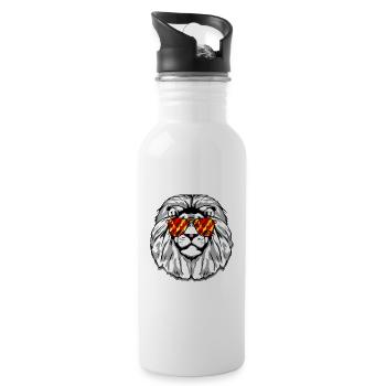 casual lion's head with mirrored sunglasses - Water bottle with straw - white - Right