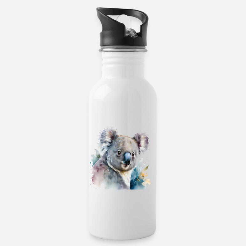 Aquarelle Koala - Gourde avec paille intégrée - blanc