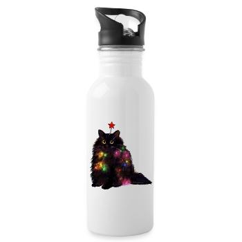Weihnachtsbeleuchtung Katzen-T-Shirt - Trinkflasche mit integriertem Trinkhalm - Weiß - Rechts