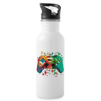 Bunte Konsole - Trinkflasche mit integriertem Trinkhalm - Weiß - Rechts