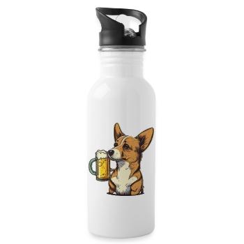 Shiba et bière. Motif amusant pour les amoureux des chiens - Gourde avec paille intégrée - blanc - Droite