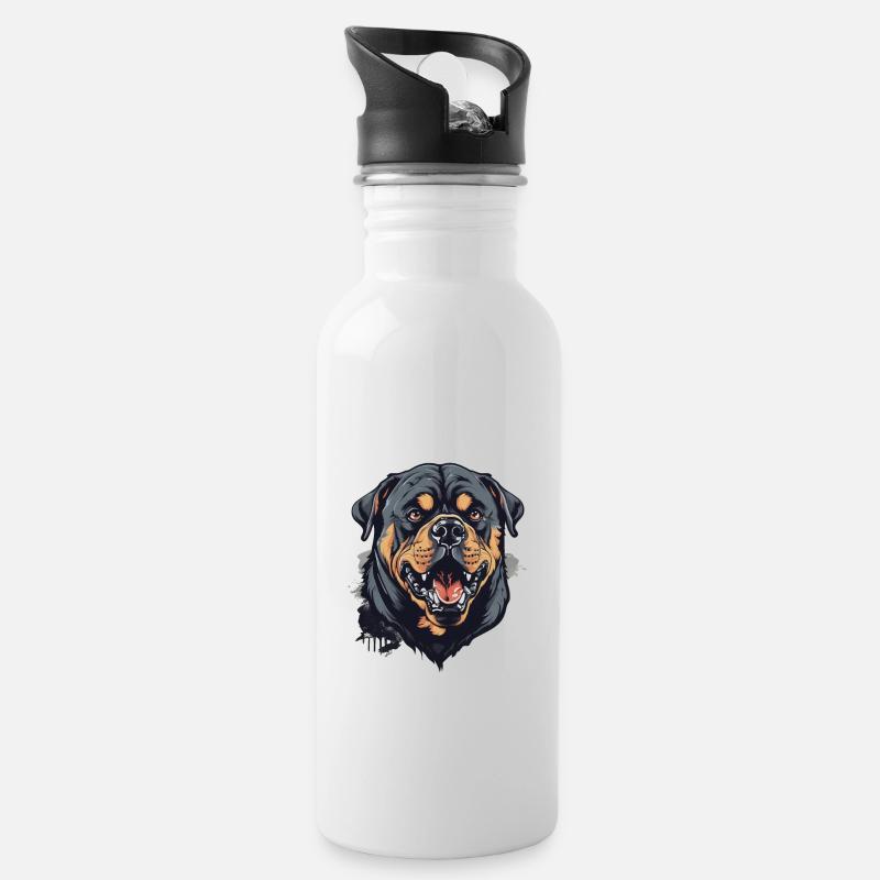 Rottweiler - Trinkflasche mit integriertem Trinkhalm - Weiß