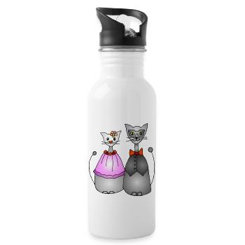 Katzen - Trinkflasche mit integriertem Trinkhalm - Weiß - Rechts