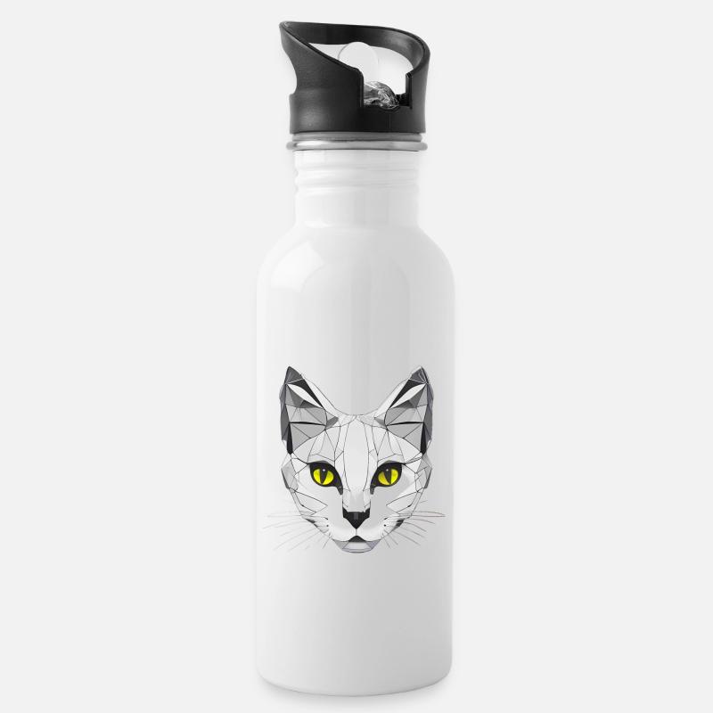 Katze Grafik Low Poly - Trinkflasche mit integriertem Trinkhalm - Weiß