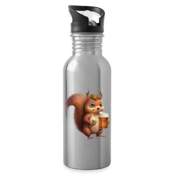 Süßes Eichhörnchen mit Bier - Trinkflasche mit integriertem Trinkhalm - Lightsilver - Rechts