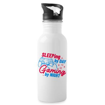 Sleeping By Day Gaming By Night - Water bottle with straw - white - Right