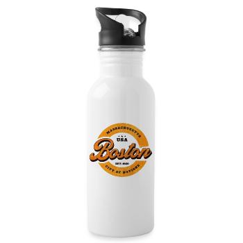 Boston Retro Circle Logo Print - Water bottle with straw - white - Right