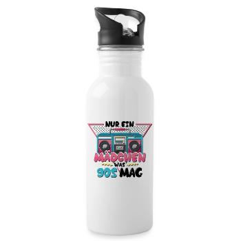 Nur ein Mädchen was 90s mag - Trinkflasche mit integriertem Trinkhalm - Weiß - Rechts