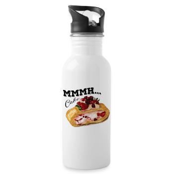 Mmmh Cake Cake Vintage Watercolor Strawberry Roller Shutter - Water bottle with straw - white - Right