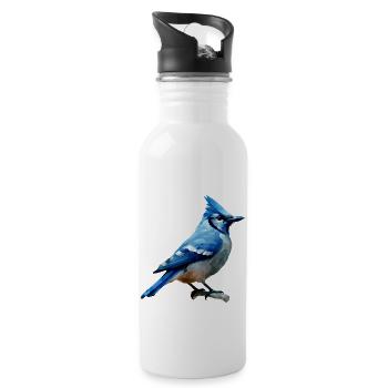 Blue jay bird - Water bottle with straw - white - Right