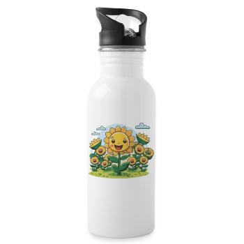 Sonnige Felder - Trinkflasche mit integriertem Trinkhalm - Weiß - Rechts
