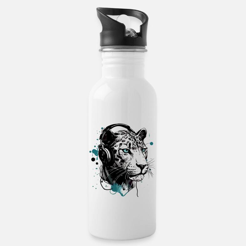 Rita, der audiophile Panther - Trinkflasche mit integriertem Trinkhalm - Weiß