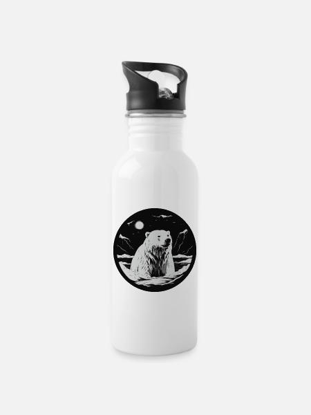 Eisbär - Trinkflasche mit integriertem Trinkhalm - Weiß