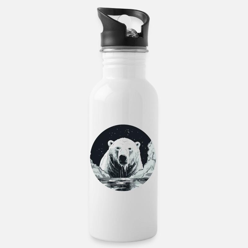 Eisbär - Trinkflasche mit integriertem Trinkhalm - Weiß