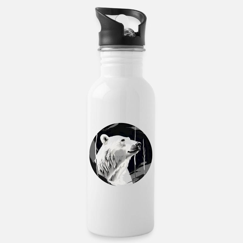 Eisbär - Trinkflasche mit integriertem Trinkhalm - Weiß