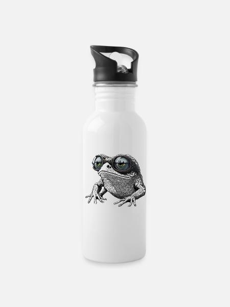 Cooler Frosch mit Sonnenbrille - Trinkflasche mit integriertem Trinkhalm - Weiß