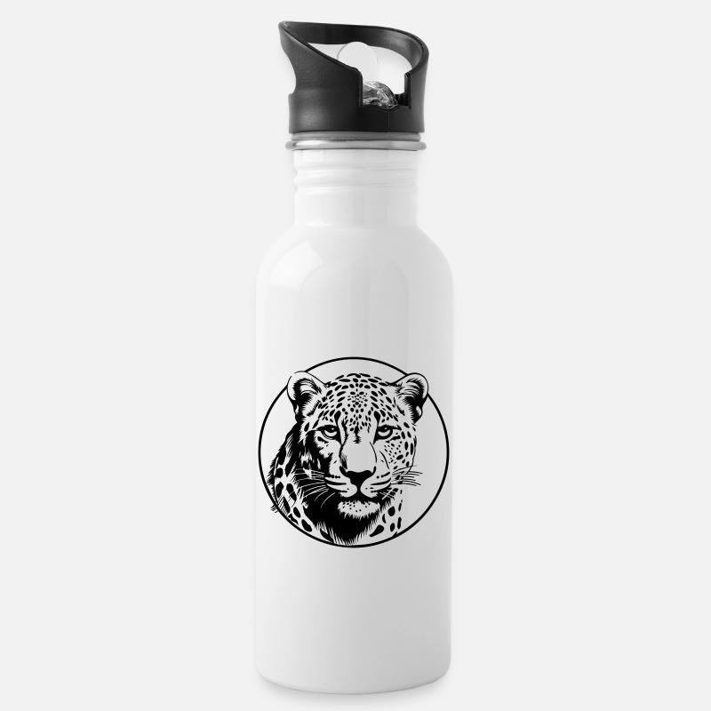 Leopard - Trinkflasche mit integriertem Trinkhalm - Weiß
